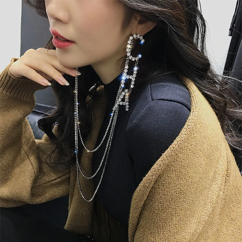 

new statement long chain crystal letter trendy earrings jewelry