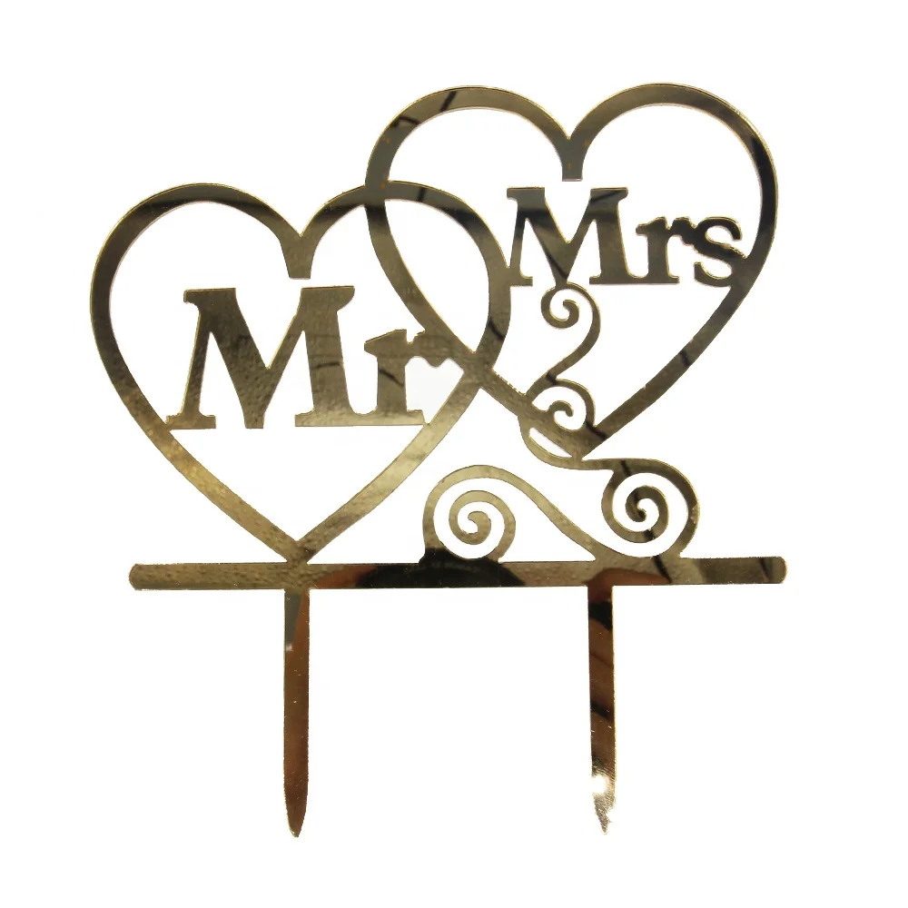 

Free Shipping New Design Gold Acrylic Mr and Mrs Cake Topper, As picture