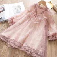 

201148 girls dresses long sleeve lace tulle ruffles embroidery bow beautiful children clothes wholesale boutiques