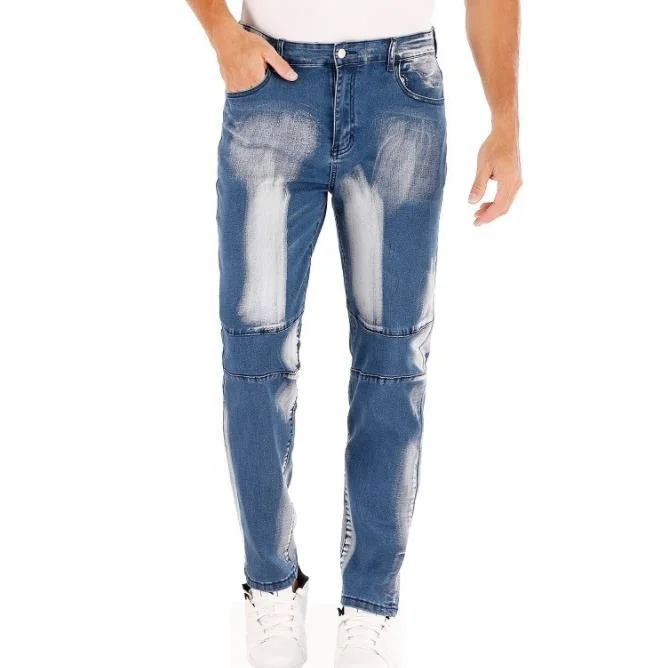 

Plus Size Elastic Slim Blue Man Ripped Jeans Vintage Hole Motorcycle pants