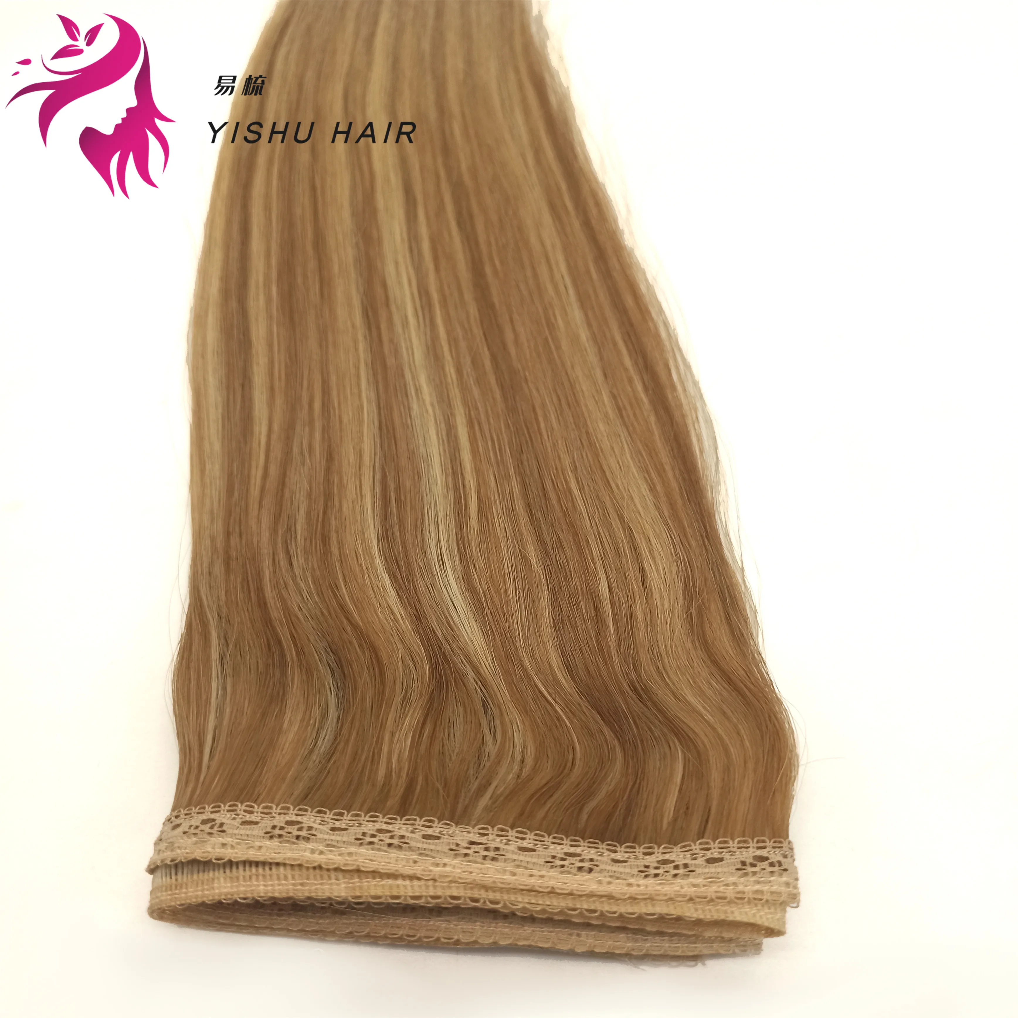 

News Popular Hair weft Human Remy quality 613# 60 Human Double deck hair Weft Extension with lace, All color can do