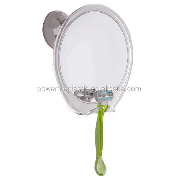 

Plastic framed wall mirrors Fog free Integrated Razor Hook and Strong Suction cup bathroom makeup mirror, White