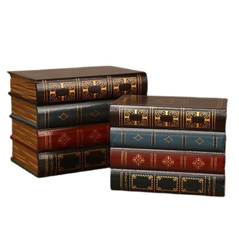 

1 Set Creative Dualuse Wood Book Shape Storage Box Retro Figurine Craft Home Decor Storage Box