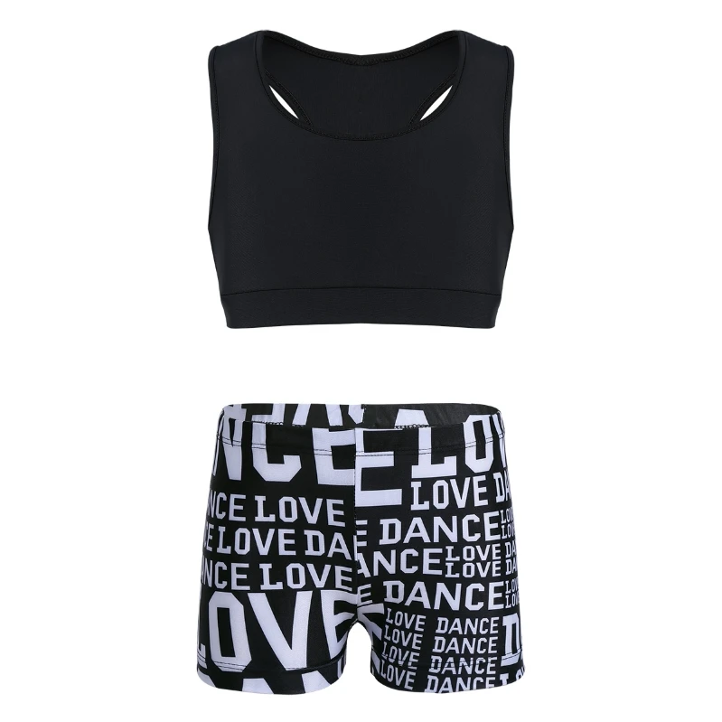 

Low Price Kids Crop Top And Letters Printed Bottoms Dance Ballet Gym Tankini Outfit Girls