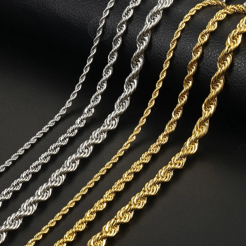 

3/5/7mm Stainless Steel Twisted Rope Link Chain Gold Silver Color Necklace for Men Women 18-22inch Jewelry Accessories, Picture