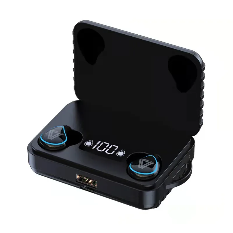 

Sports wireless in ear mini earphones TWS total share capital part LED display touch mobile power bank, White