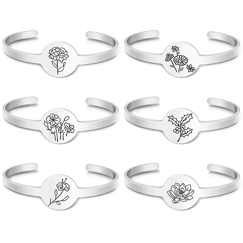 

2022 Trendy Stainless Steel Female Women Silver Plated Horoscope Astrology Charm 12 Months Flower Sign Bracelet Jewelry For Man, Silver color