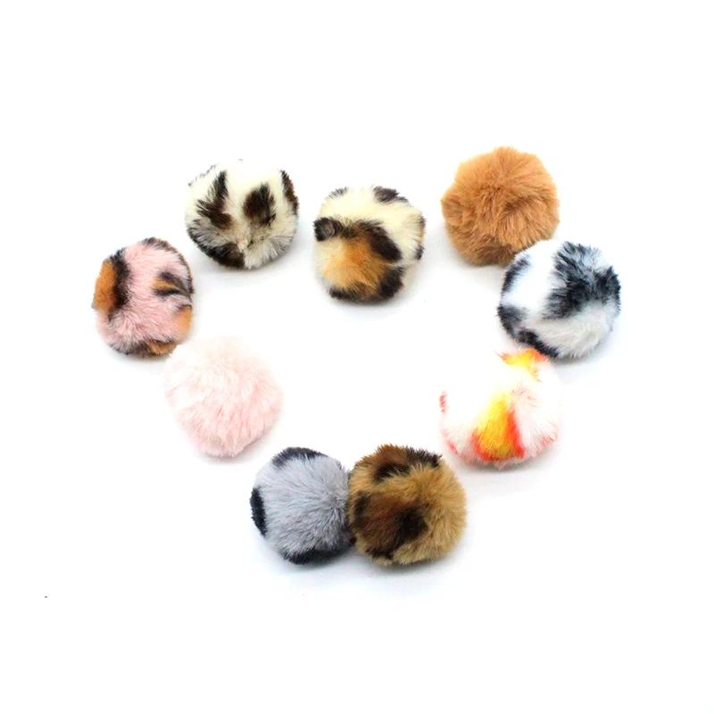 

Factory manufactue Handmade Imitation Rabbit Fur Leopard Pompom Balls pet toy ball accessories, On stock , welcome custom your color