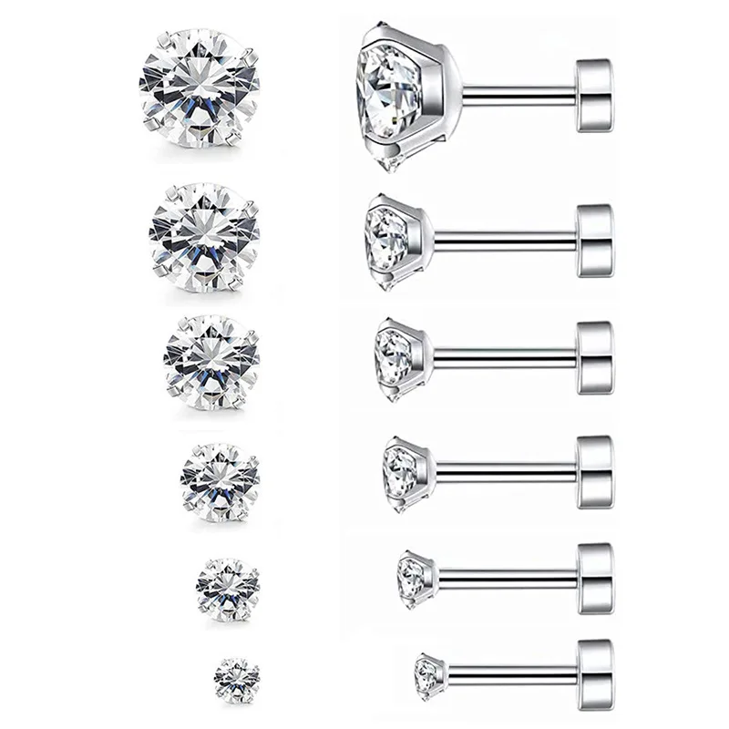 

2023 Fashion Jewelry Stainless Steel Gold Plated Pierced Ear Lip Studs Zircon Earring Tragus Cartilage Piercing Jewelry