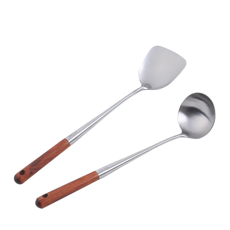 

Stainless steel kitchenware extended wooden handle shovel Spoon Set cooking kitchen furniture