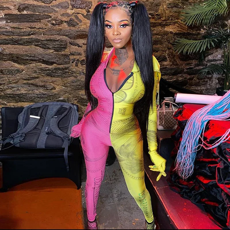 

Latest Design Money Print Fitness Sportswear Corset Jumpsuit Bodycon Rompers One Piece Jumpsuit, Color