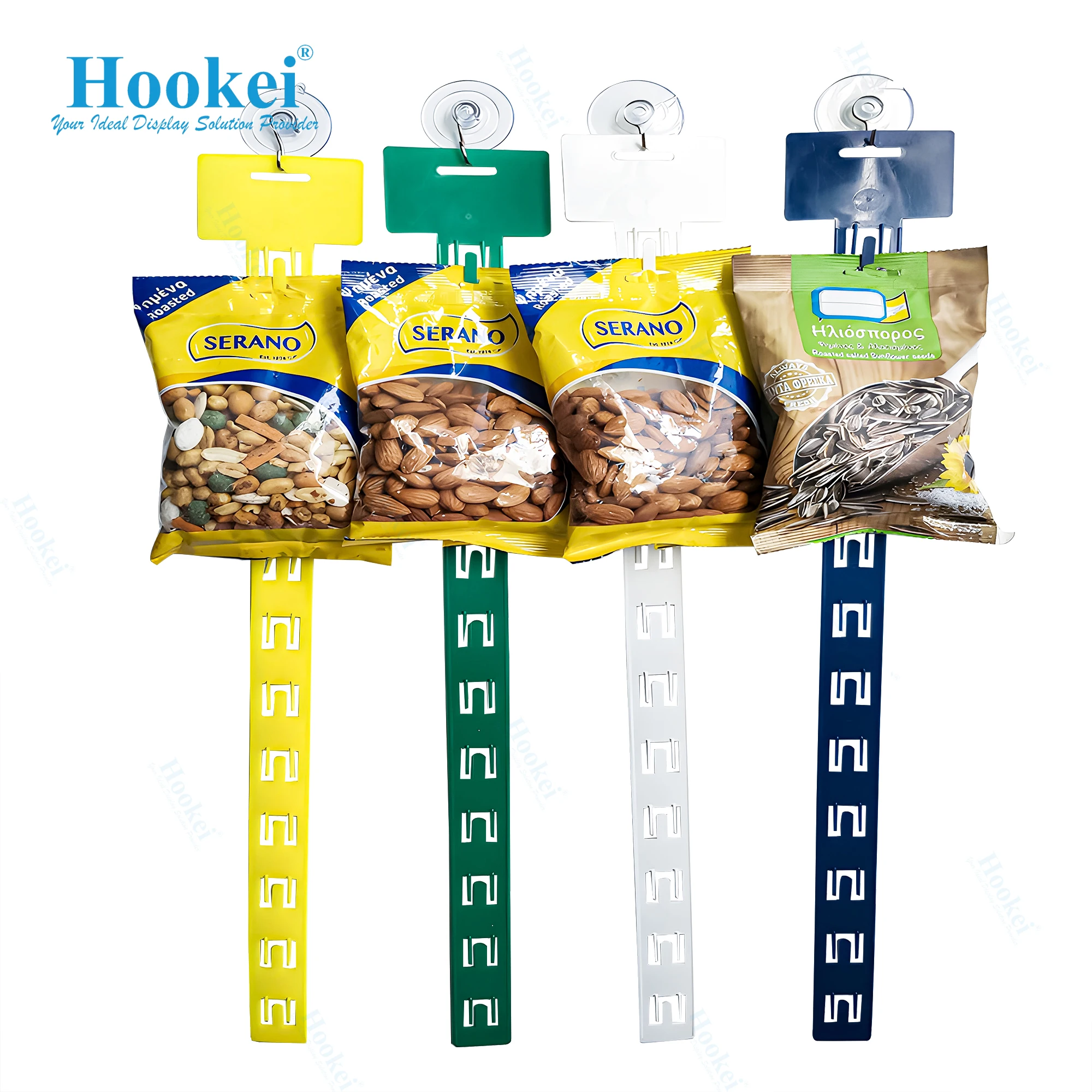 

Retail Merchandisers Clip Rack Display Strips with Head Labels for Clip on Potato Chips Snack
