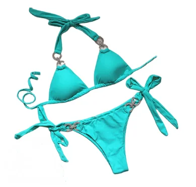 

Swimwear crystal diamond bikini solid color strap sexy swimsuit women