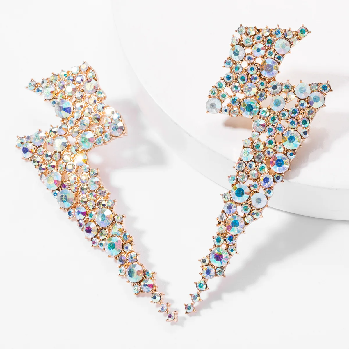 

Fashion Alloy Large Rhinestone Earrings Personality Lightning Bolt Earrings Jewelry Accessories, Gold