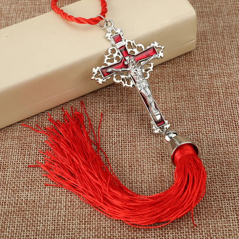 

Catholic Christian Religion Retro Cross Tassel for Men Women Gift Car Pendants Charms Handbag Cross KeyChains