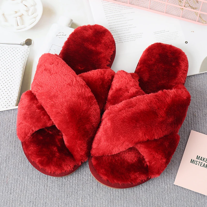 

Cheap Women's faux fur slippers Warm Soft Sandals Indoor House Plush Winter Slippers fur slippers for women