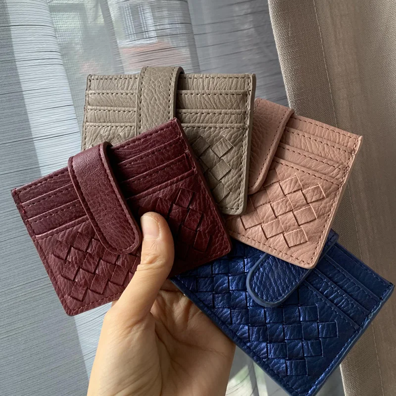 

2020 Hot Sales New Fashion Card Bag Belt Pu Leather Woven Card Holder Credit Card Wallet for Business