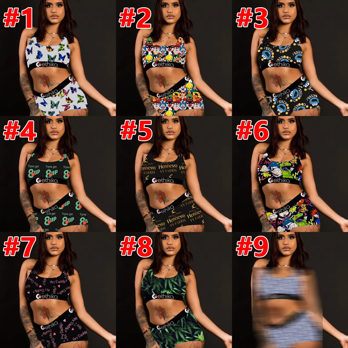 

Hot Selling Ethika Boxer Clothing Boxer Shorts Biking Sportswear Clothes Stretchy Ethika Women Sexy 2Pc Cartoon Short Set, Multi color