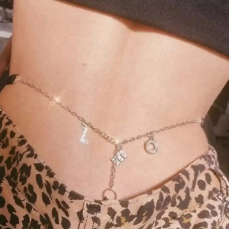 

12 Zodiac Custom Waist Chain For Sexy Fashion Diamond Letter Pendant Bikini Thong Belly Waist Chain Women Body Jewelry, Silver color
