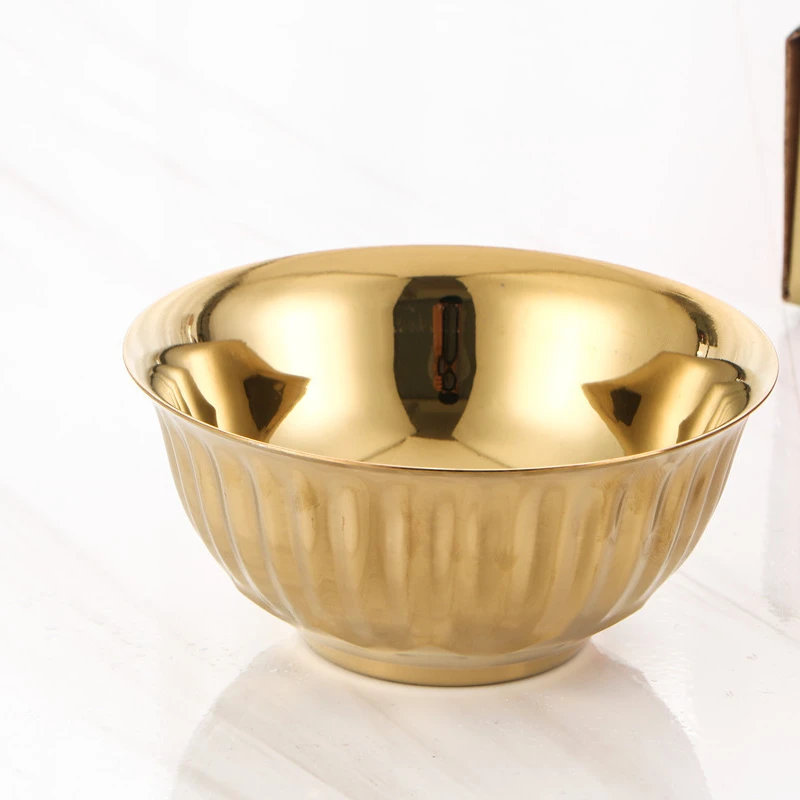 

Ready to ship golden stainless steel bowls set with chopsticks