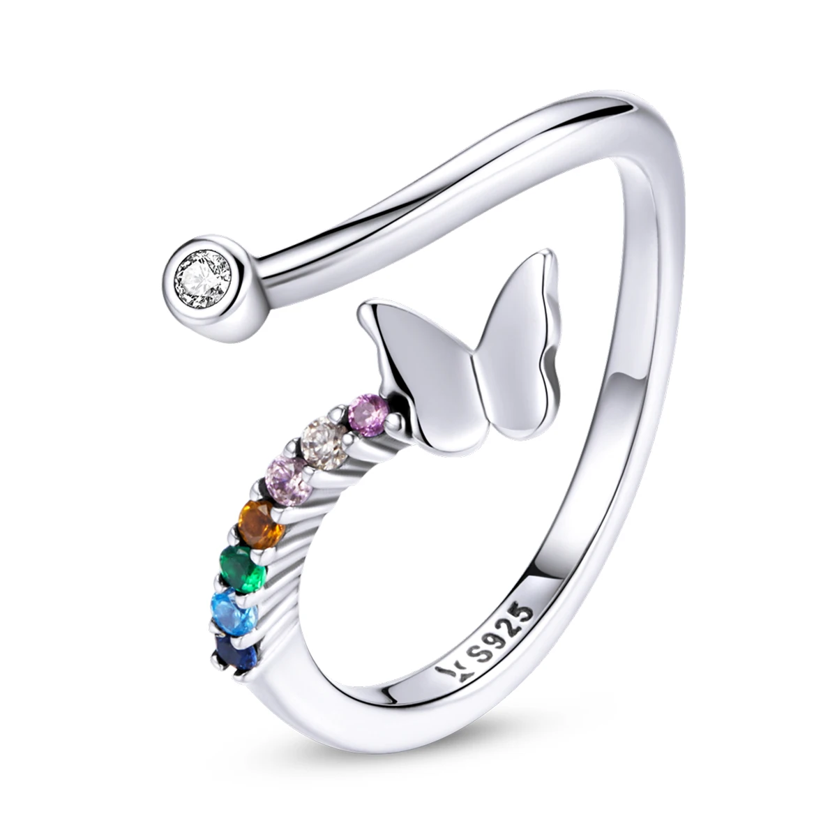 

SCR730 New trendy 925 sterling silver adjustable colorful zircon gemstone adjustable butterfly ring