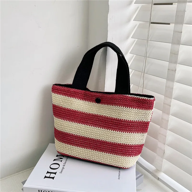 

2021 new double-sided canvas bag thick rope one-shoulder bag stylish simple print hand-held beach bag