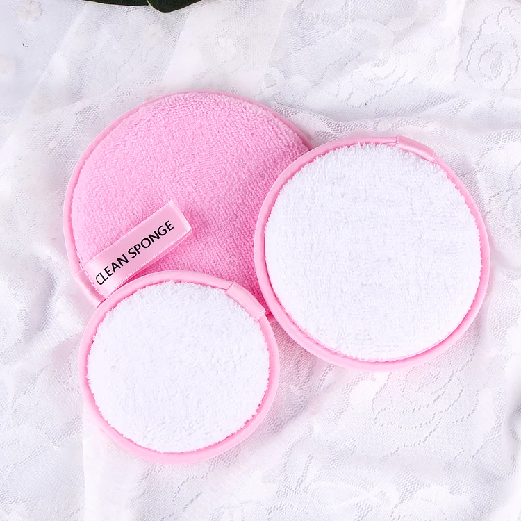 

3pcs / Set 1000 Times Ultra Soft Available Reusable Microfiber Make Up Makeup Remover Pads Washable In Laundry Bag, White pink red/ stitching/ customized