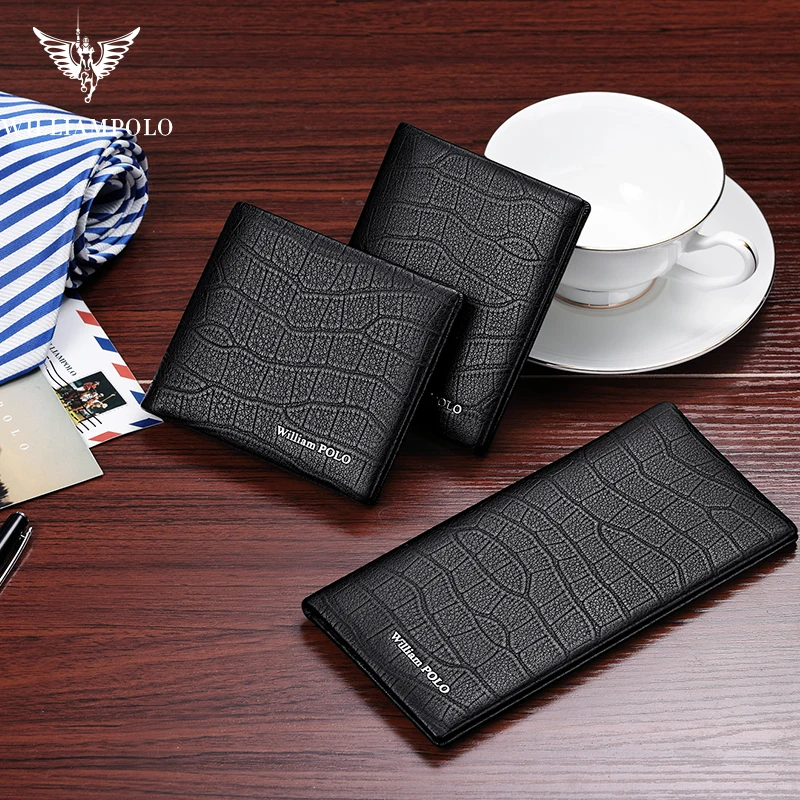 

WILLIAMPOLO luxury Brand Men Wallet Short Genuine Leather Crocodile Bifold purse fashion New design Cowhide Black Leather