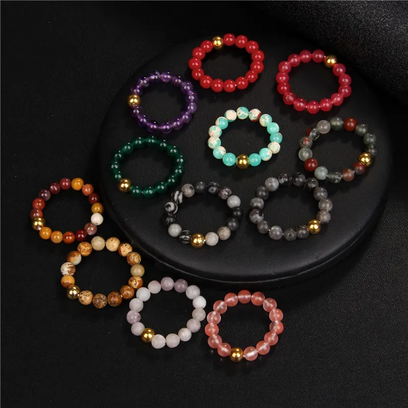 

2023 Hot Sales New 4mm Natural Stone Bead Elastic Ring Handmade Beaded Ring For Men And Women