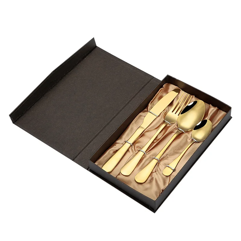 

In Stock Gold Flatware Cuttlery Set Gift box Stainless Steel Silverwar Set, Silver/gold/rose gold/colorful/black