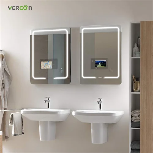 

Vercon waterproof Defogging bathroom washroom led touch screen smart mirror android OS led with light TV Music Mirrors CE