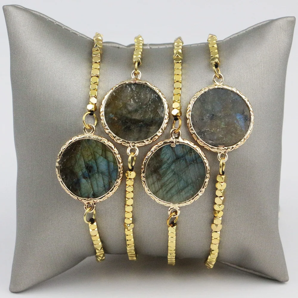 

LS-A102 Fashion natural labradorite bracelet pull adjustable macrame bracelet with gold chain hot selling trendy