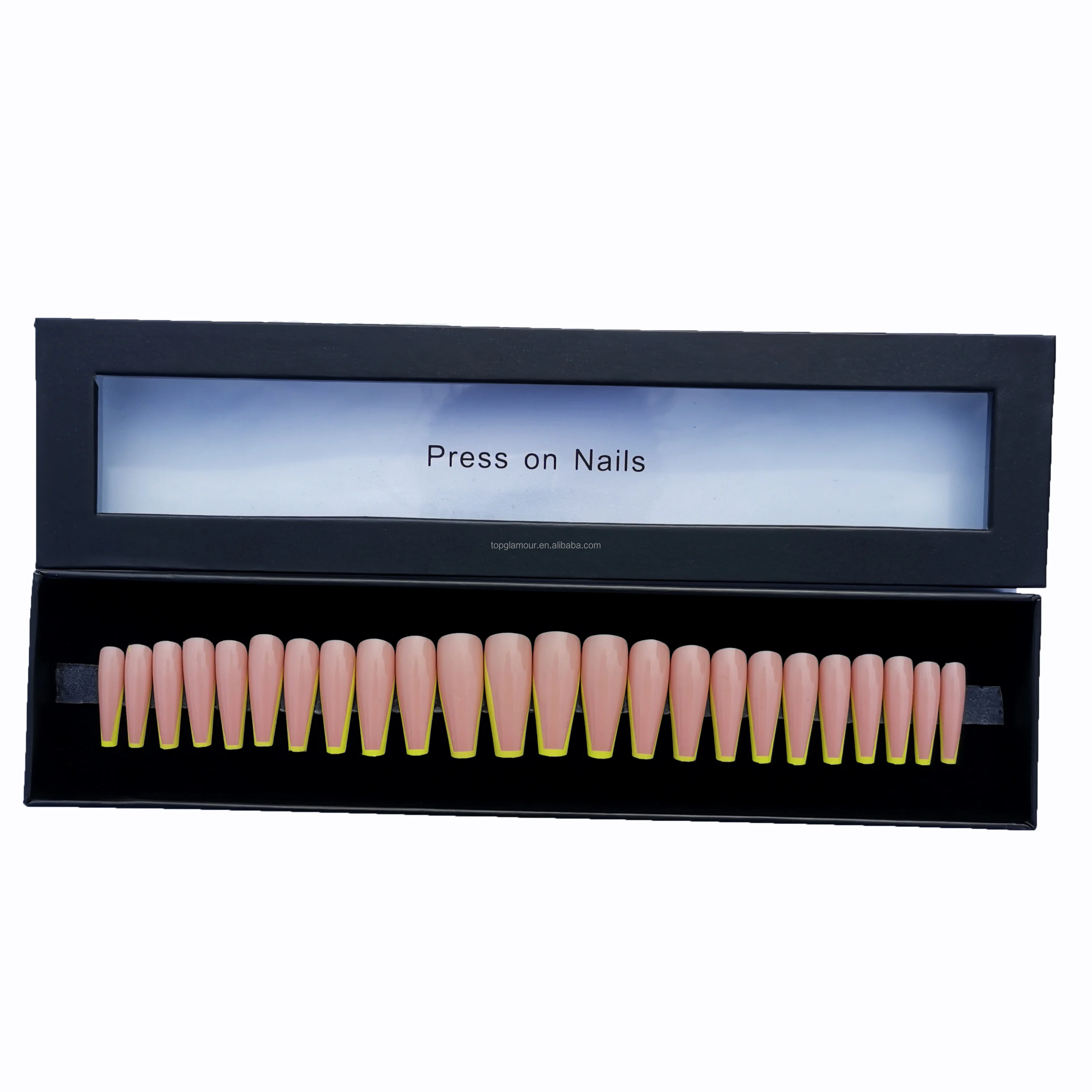 

JP0005 faux ongles prix de gros Extreme Long Coffin Private Label Press on Nails with Gift Box, Nude color