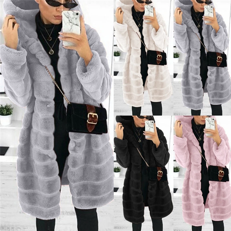 

Fashion Lady Winter Plush Fluffy Fake Fur Hooded Coat Women Imitation Fur Coat Women Plus Size Soft Fur Hooded Jacket Coat, Picture show