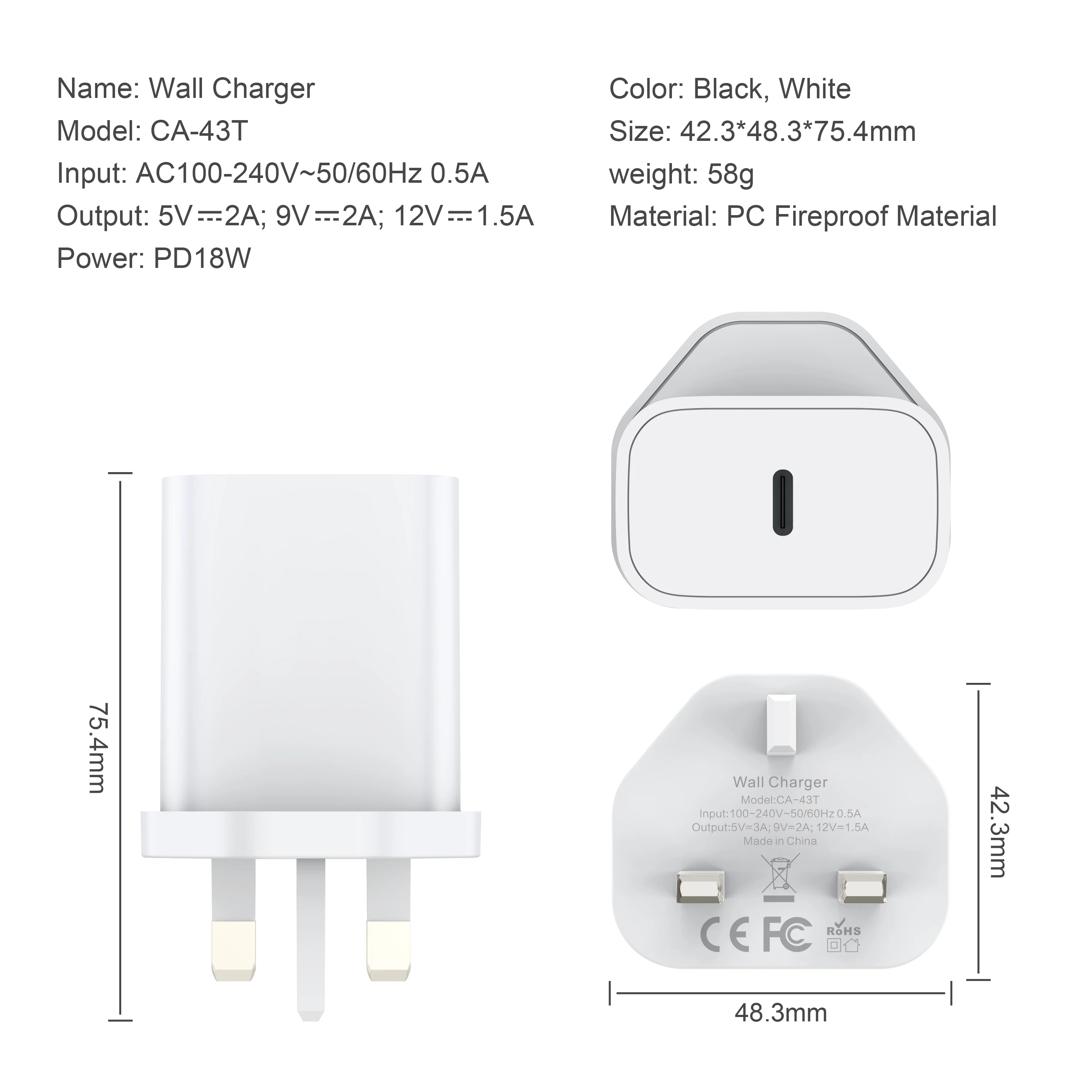 Fast Charging Portable Cell Phone Charger Manufacturer Uk Plug 18w Usb