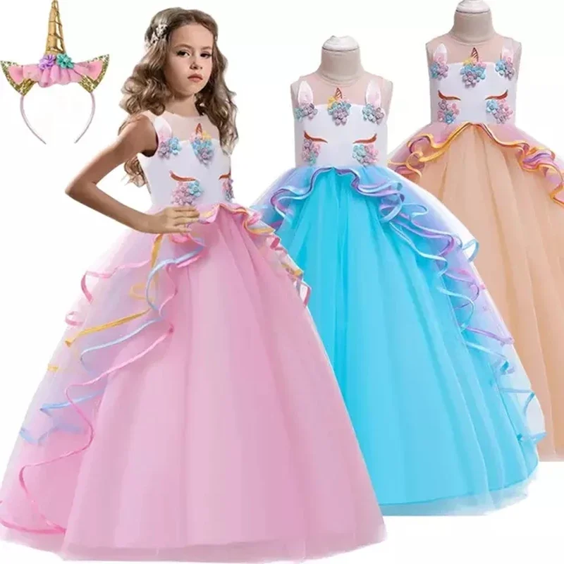 

FSMKTZ New Fashion Baby Girl Ball Gown Princess BridesmaidFloral Summer Kids Dresses Birthday Party Evening Dress LP-217, Sky blue,champagne,pink,purple