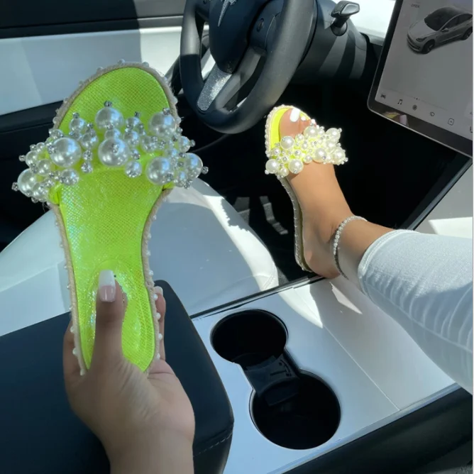 

Summer fashion new open-toed pearl candy color flat platform large size sandals, White, black,rose,green