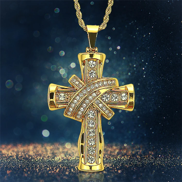 

Yale Jewelry Hip Hop Necklace Gold Plated Iced Out Cross Pendant Necklace Men