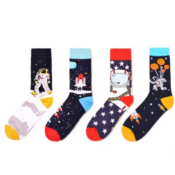

2021 Stock Funky Socken Cartoon Space Series Crew Cotton Men Funny Happy Dress Fashion Socks