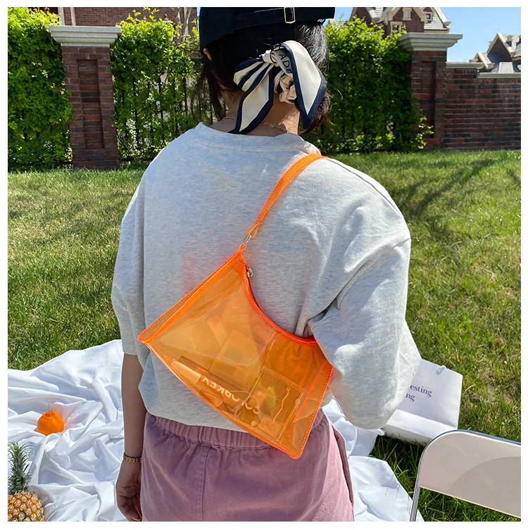 

Candy Color Ladies Underarm Bag Summer Women's Transparent Jelly Bag Female Hobos Beach Shoulder Bags Hot Girls Purse Handbags