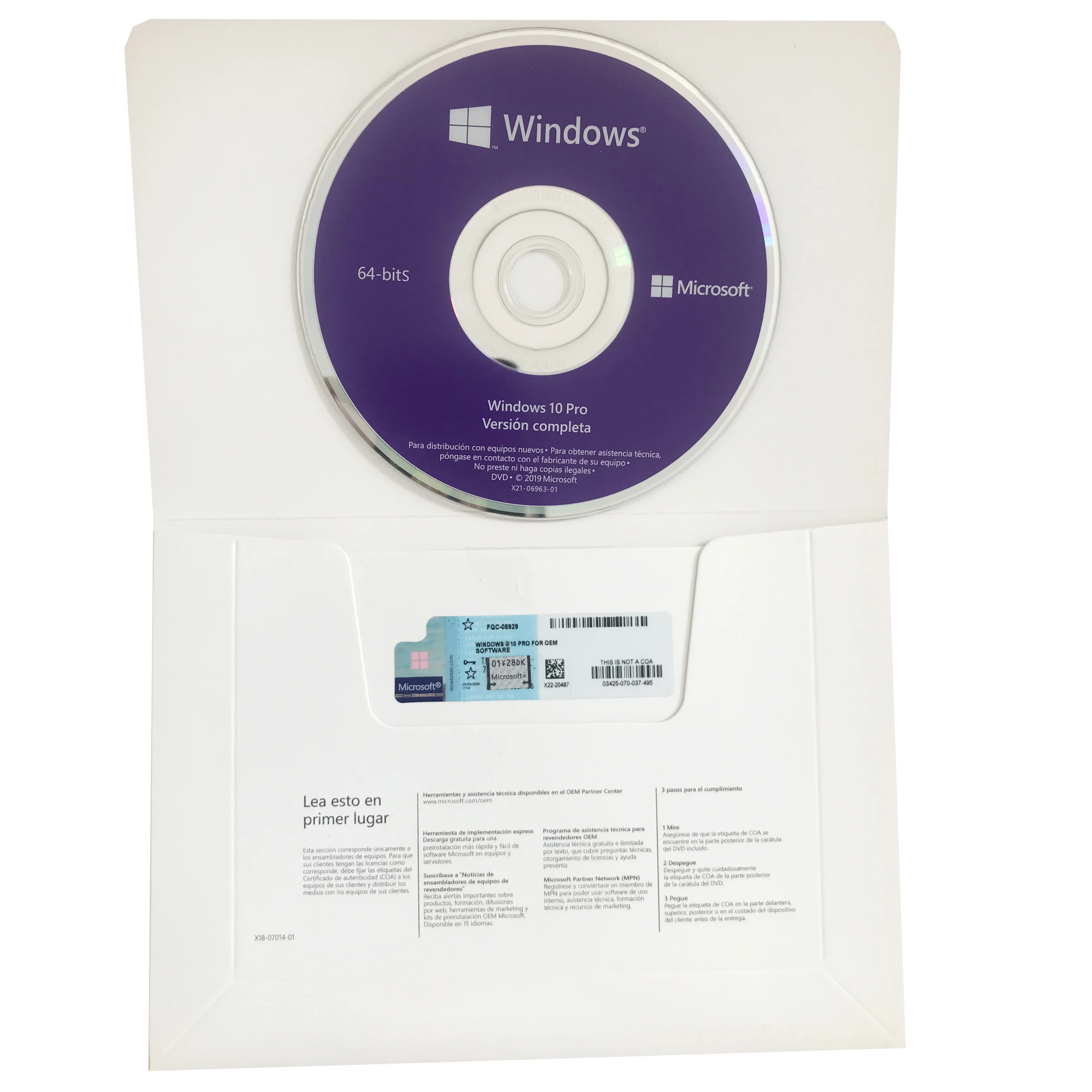 

Microsoft Windows 10 PROFESIONAL 64 BIT OEM Spanish DVD Version