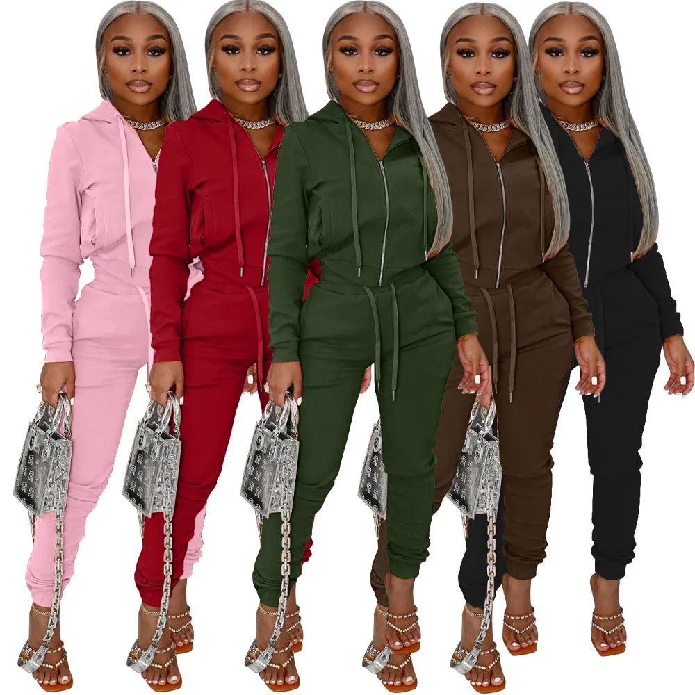 

Velour two piece set hoodie custom logo women clothing long sleeve pants casual two piece women sets