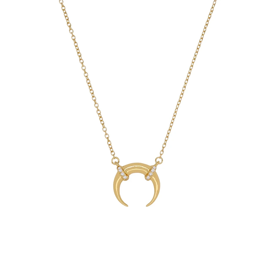 

18k Gold Fashion Jewelry 925 Sterling Silver Cow Horn Cubic Zircon Pendant Necklace For Women