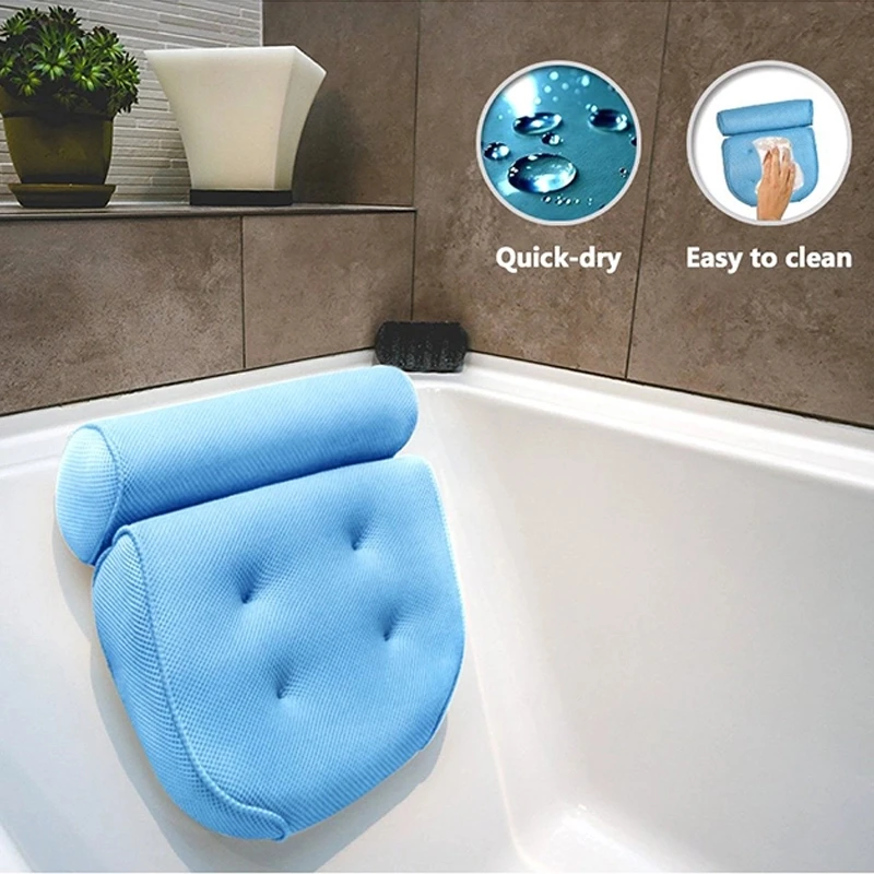 made by 100% 3D air mesh fabric Non-Slip Soft Mat Bath Pillow for Bathtub Spa Anti-Slip Bath Cushion with Suction Cups
