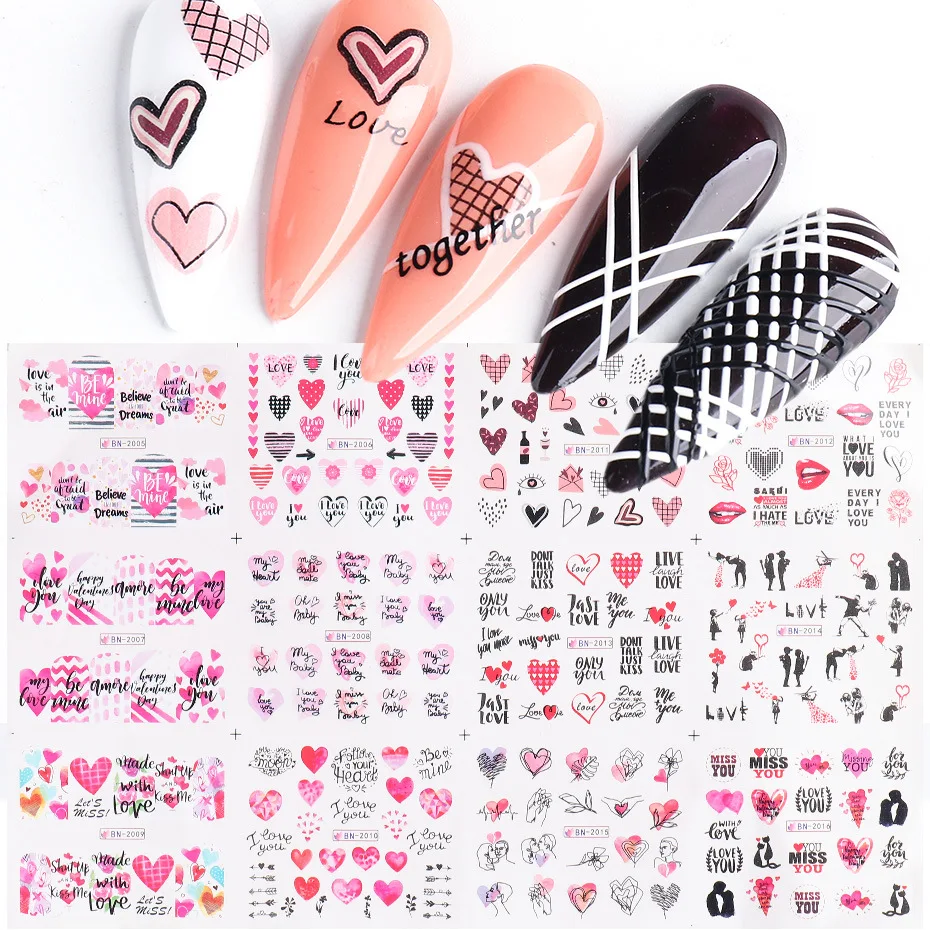 

MISSBLOOM New Nail Stickers Saintking 3D Valentine's Day Love Lip Print Nail Watermarking Valentine Nail Sticker, 12 colors