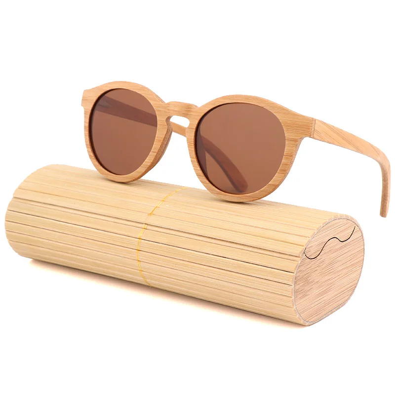 

Custom LOGO Classic Round Glasses Polarized Wood Bamboo Sunglasses for Men Women