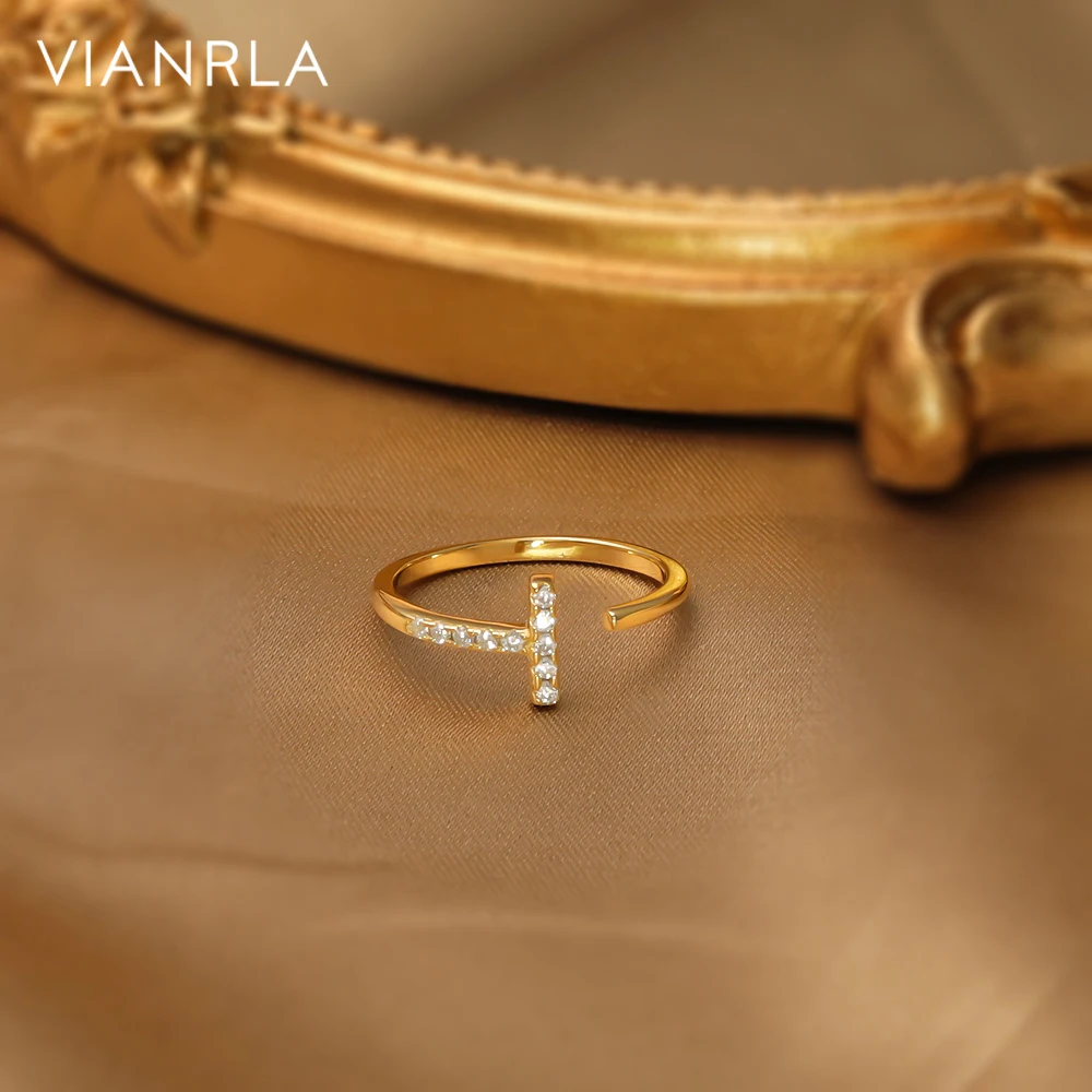 

VIANRLA 925 sterling silver T-shaped zircon ring open adjustable ring