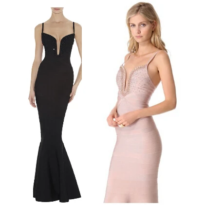 

2019new designer ladies party wear black strap backless fish cut maxi bandage dress elegant mermaid evening dress