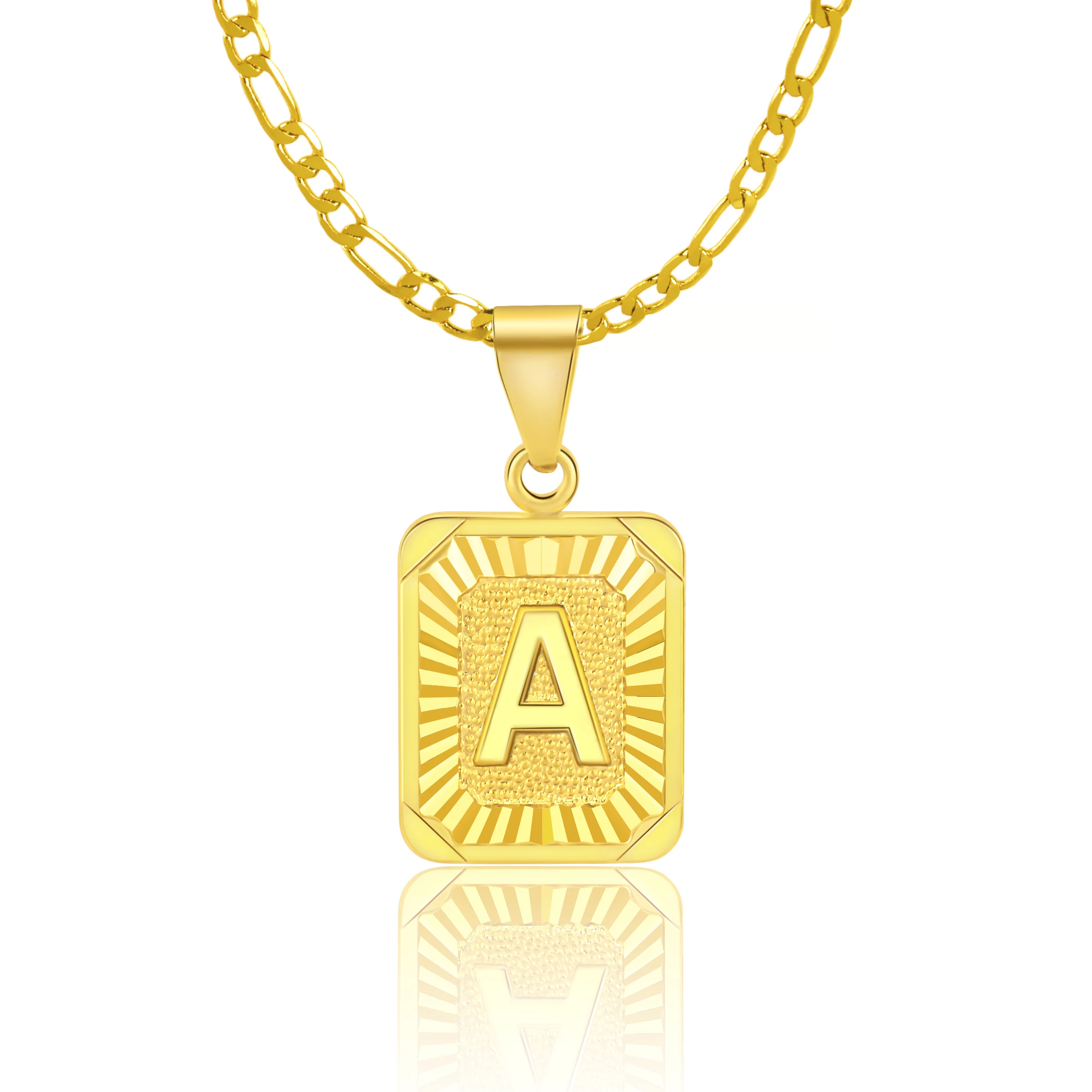 

Men's and women's initials A-Z name pendant necklace fashion figaro chain copper necklace 18K gold plated jewelry, Golden