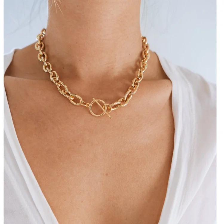 

Clasp Jewelry Necklace With Thick Chain Big Chain Necklace Chunky Toggle Clasp Necklace Stainless Steel Gold Neck Choker, Gold/silver/rose gold